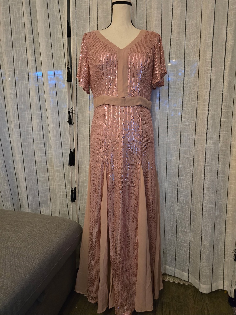 Sequin V-Neck Maxi Dress in Blush Pink